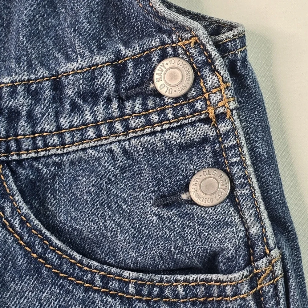 Old Navy Denim Shortalls Girls L 10-12 Blue Distressed Raw Hem Overalls Country